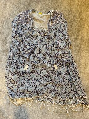 Roberta Roller Rabbit Blue Floral Tassel Swim Coverup